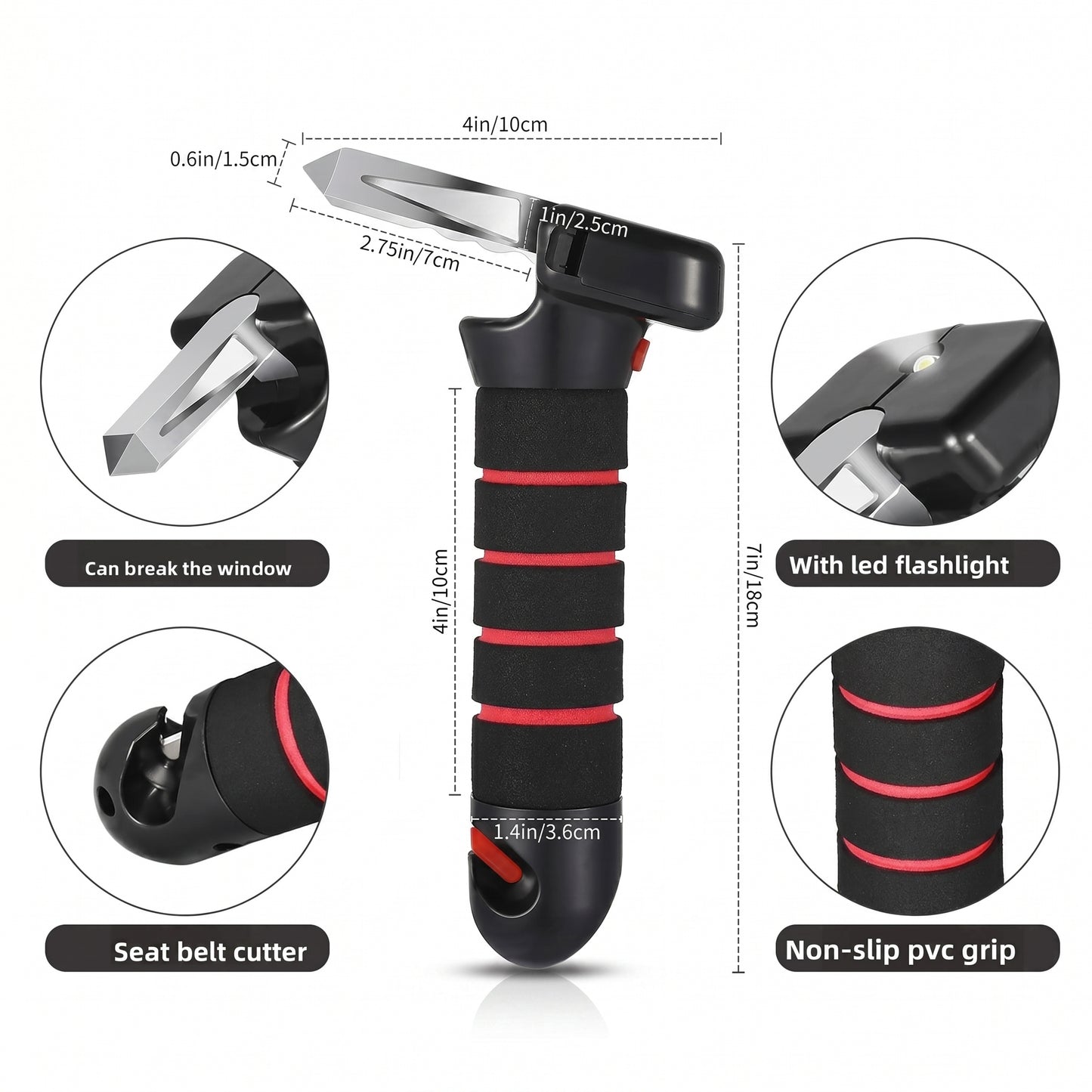 Multifunctional Car Safety Tool – Hammer, Belt Cutter, Door Handle