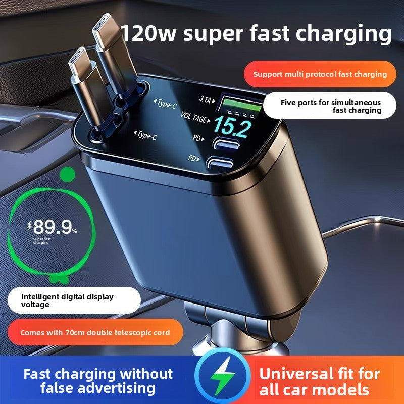 Fast Car Charger 120W With Cable - Type-C And Apple